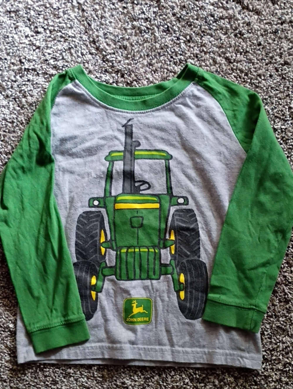 John Deere Green & Gray Tractor Raglan Long Sleeve Tee